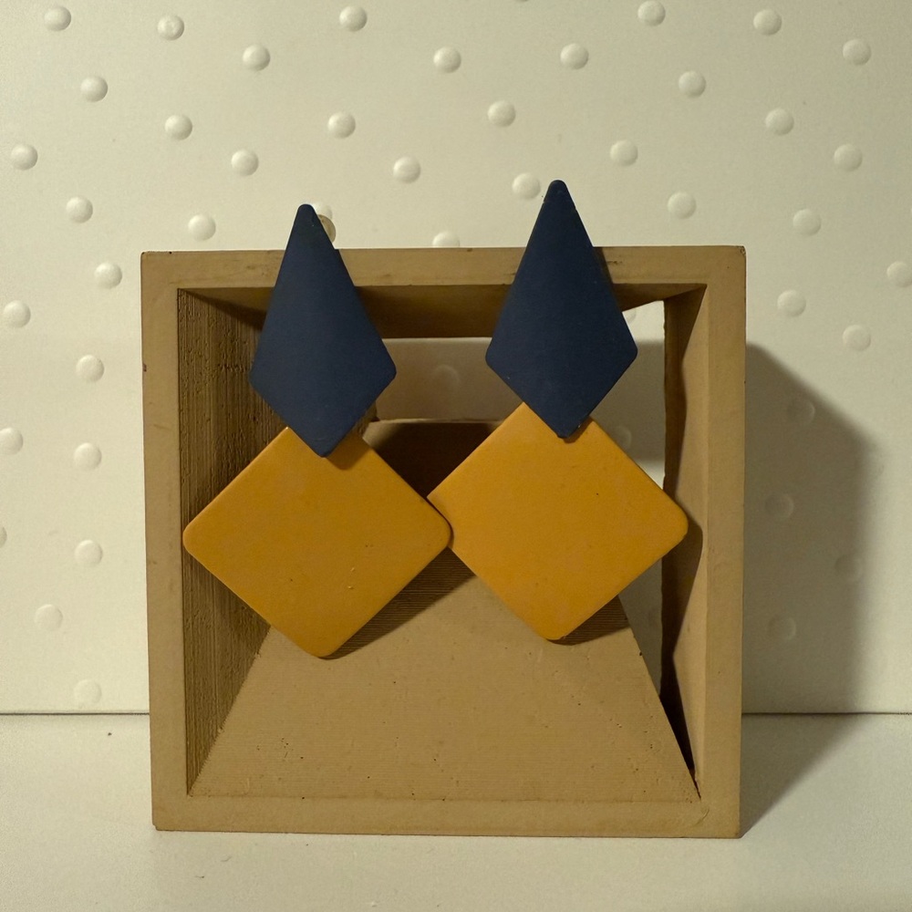 Geometric Blue and Yellow Earrings
